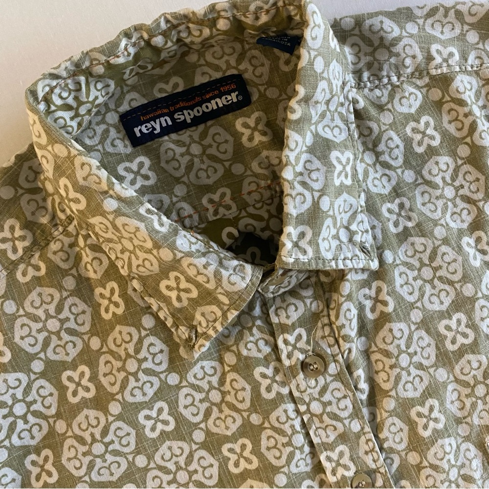 Reyn Spooner USA MADE Button Down Men L Cotton Linen Surf Beach Hawaiian Shirt
